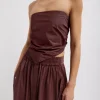 Tibi Italian Sporty Nylon Strapless Bandeau Cinnamon Sale