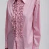 Tibi Light Weight Cotton Nylon Easy Tuxedo Shirt Pink Discount