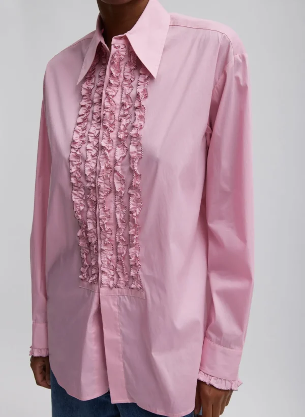 Tibi Light Weight Cotton Nylon Easy Tuxedo Shirt Pink Discount