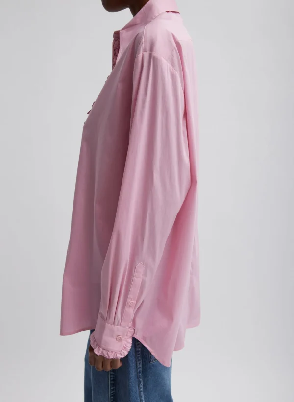 Tibi Light Weight Cotton Nylon Easy Tuxedo Shirt Pink Discount