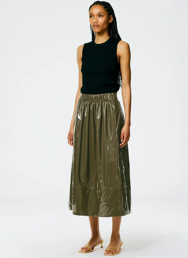 Tibi Light Weight Stretch Patent Smocking Waistband Full Skirt Wood Cheap