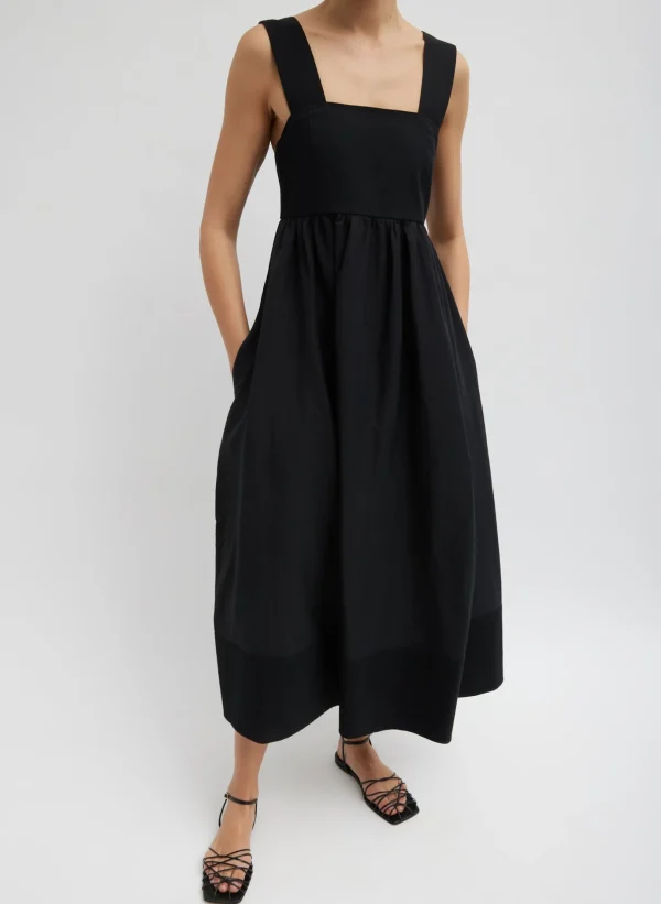 Tibi Linen Cotton Voile Sculpted Dress Black Cheap