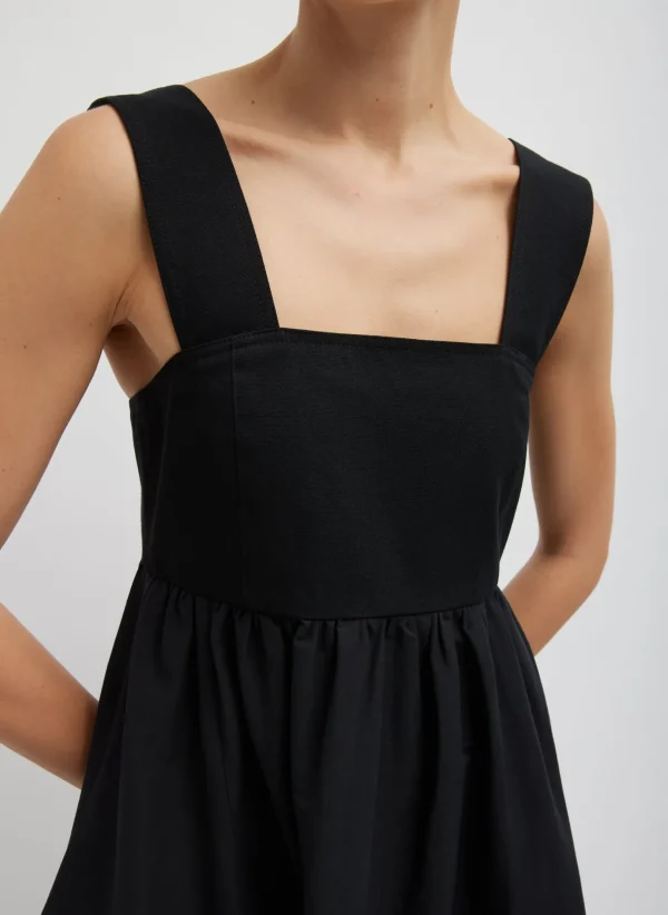 Tibi Linen Cotton Voile Sculpted Dress Black Cheap