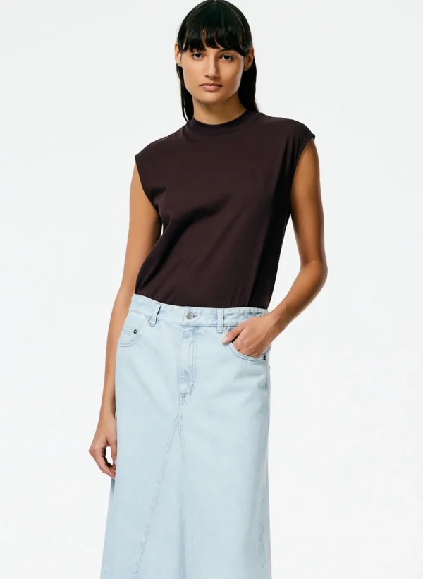 Tibi Mock Neck Sleeveless T-Shirt Brown Outlet