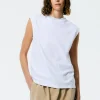 Tibi Mock Neck Sleeveless T-Shirt White Hot