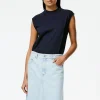 Tibi Mock Neck Sleeveless T-Shirt Navy Best