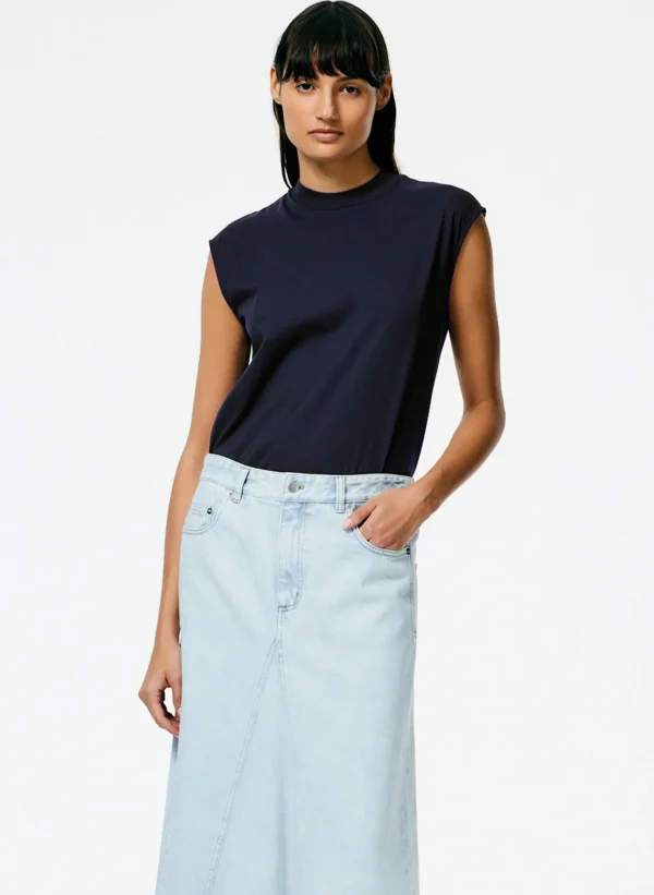 Tibi Mock Neck Sleeveless T-Shirt Navy Best