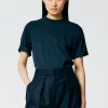 Tibi Mock Neck Unisex T-Shirt Navy Sale