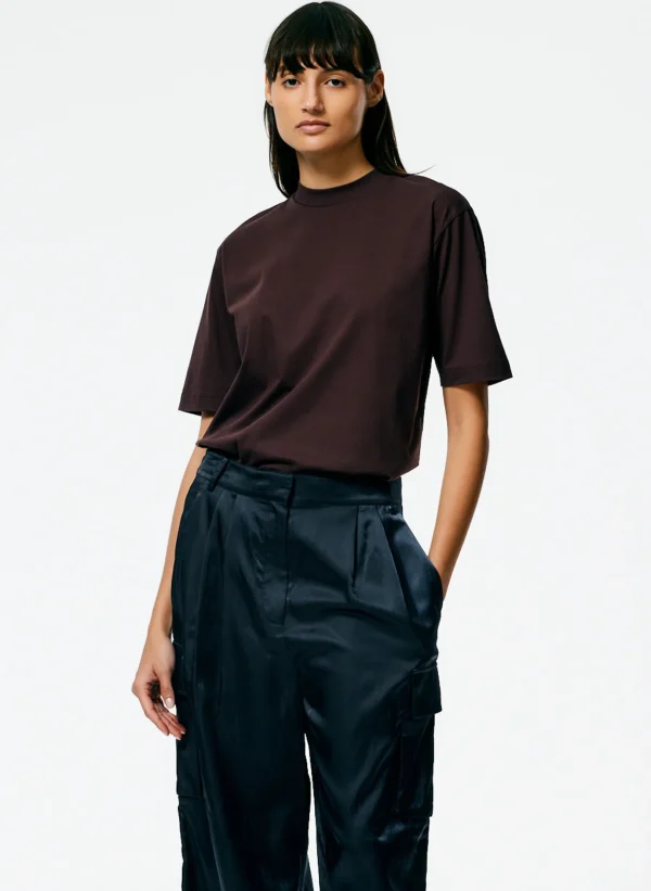 Tibi Mock Neck Unisex T-Shirt Brown Best Sale