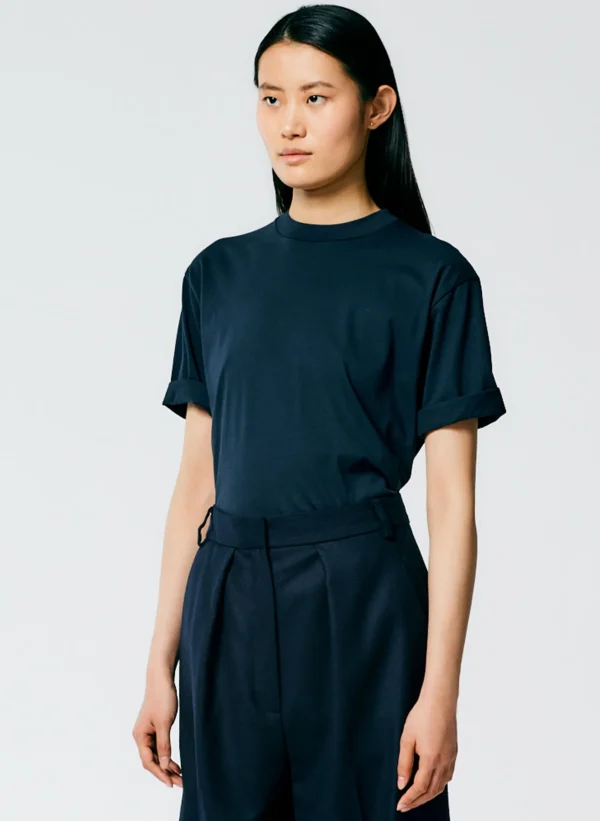 Tibi Mock Neck Unisex T-Shirt Navy Sale