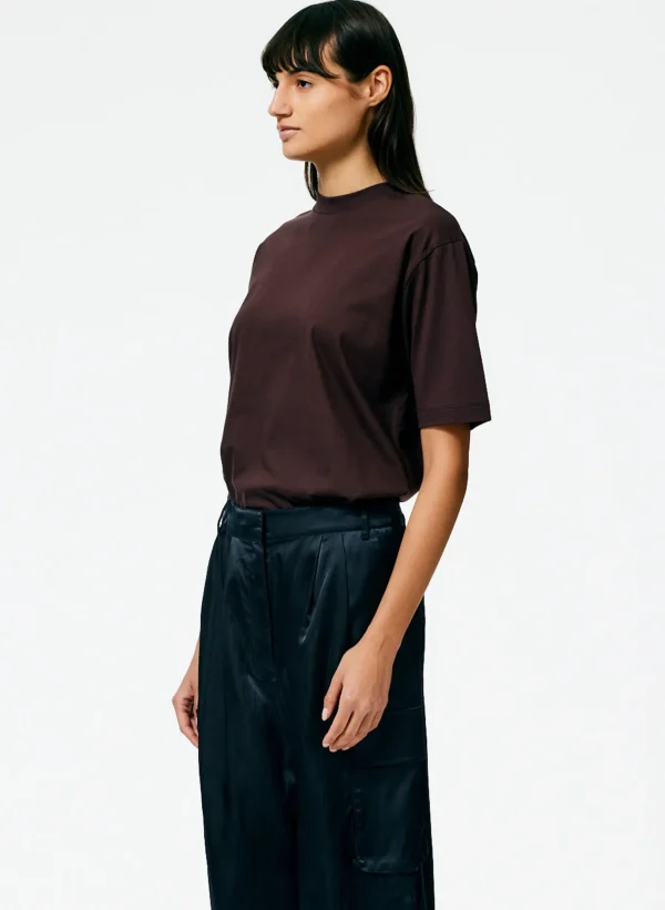 Tibi Mock Neck Unisex T-Shirt Brown Best Sale