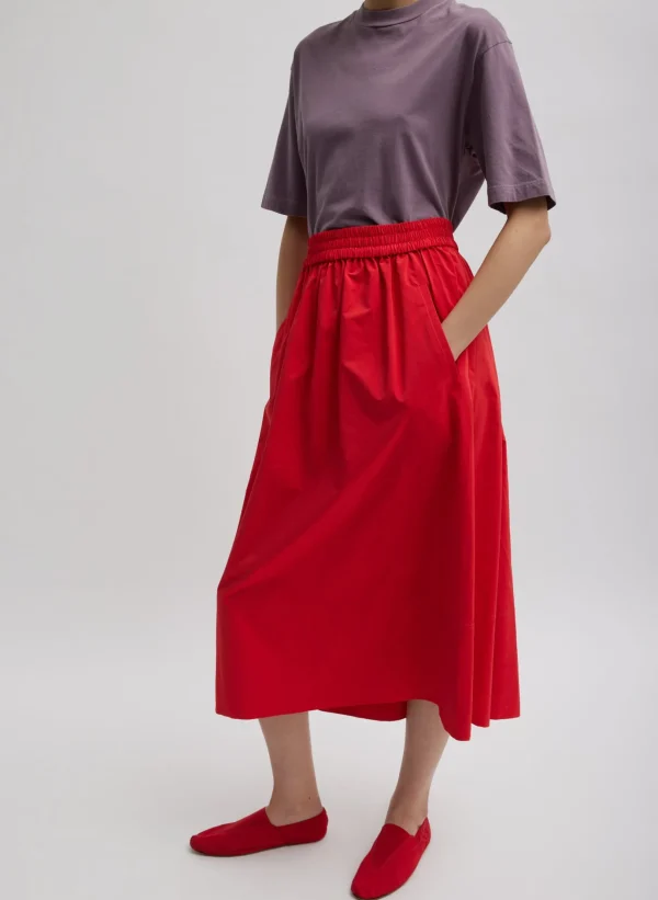 Tibi Nylon Pull On Full Skirt Red Store