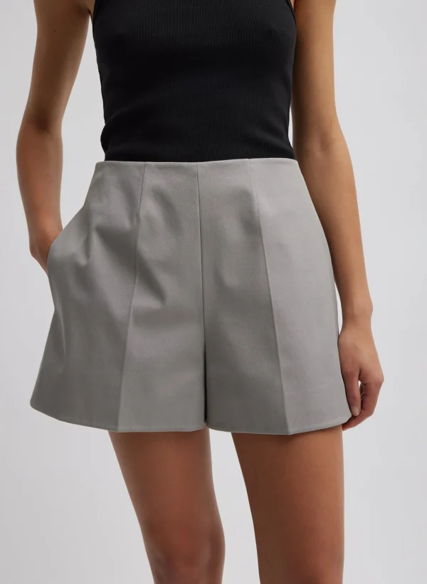 Tibi Oliver Cotton Stretch Tricotine Structured Shorts Grey Moon Clearance