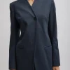 Tibi Oliver Cotton Stretch Tricotine Sculpted Blazer Slate Blue Cheap