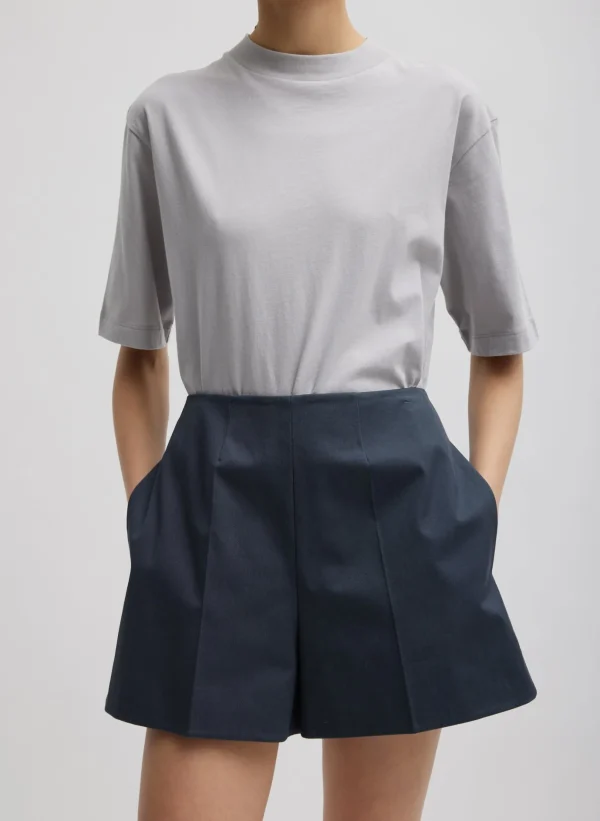 Tibi Oliver Cotton Stretch Tricotine Structured Shorts Slate Blue Flash Sale