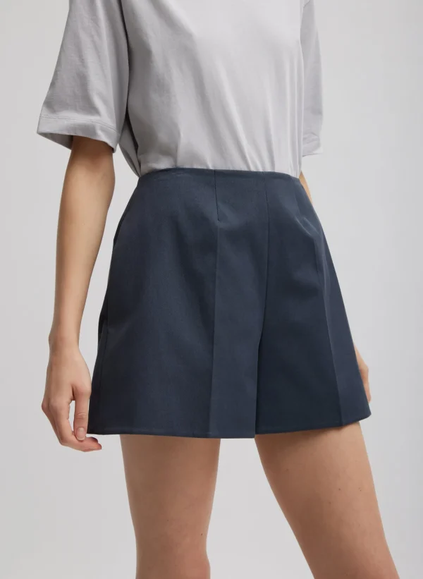 Tibi Oliver Cotton Stretch Tricotine Structured Shorts Slate Blue Flash Sale