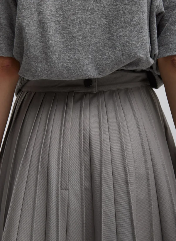 Tibi Oliver Cotton Stretch Tricotine Pintucked Skirt Grey Moon Clearance