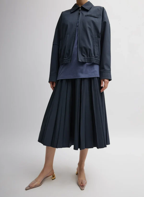 Tibi Oliver Cotton Stretch Tricotine Pintucked Skirt Slate Blue Best