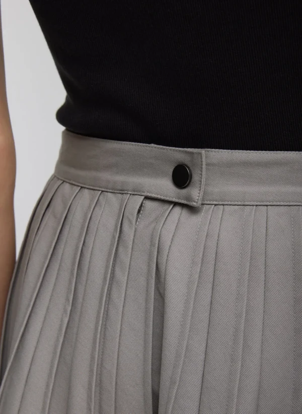 Tibi Oliver Cotton Stretch Tricotine Pintucked Skirt Grey Moon Clearance