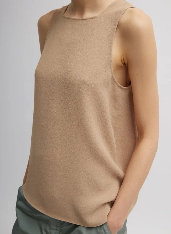 Tibi Pebble Sable Square Neck Cross Back Tank Granola Discount