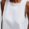 Tibi Pebble Sable Square Neck Cross Back Tank White Shop