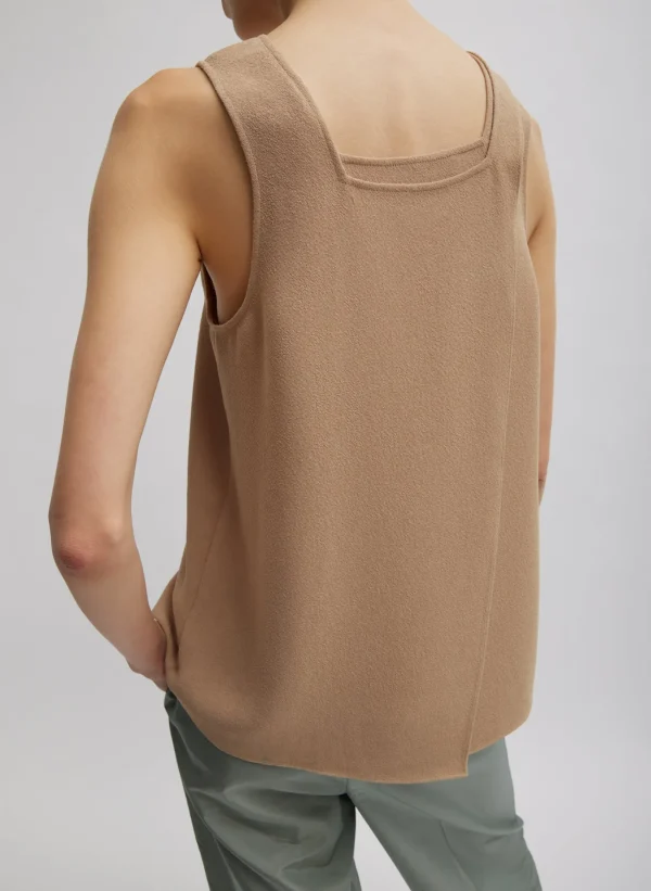 Tibi Pebble Sable Square Neck Cross Back Tank Granola Discount