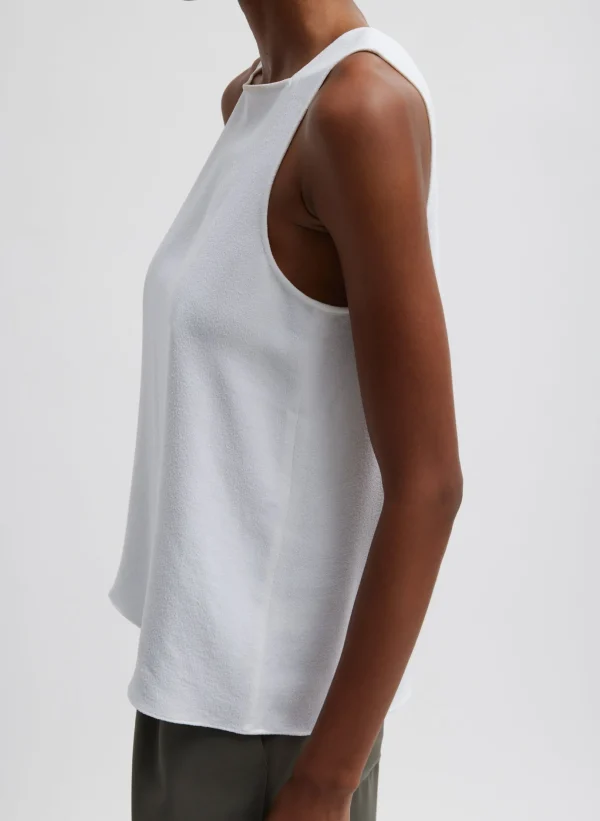 Tibi Pebble Sable Square Neck Cross Back Tank White Shop