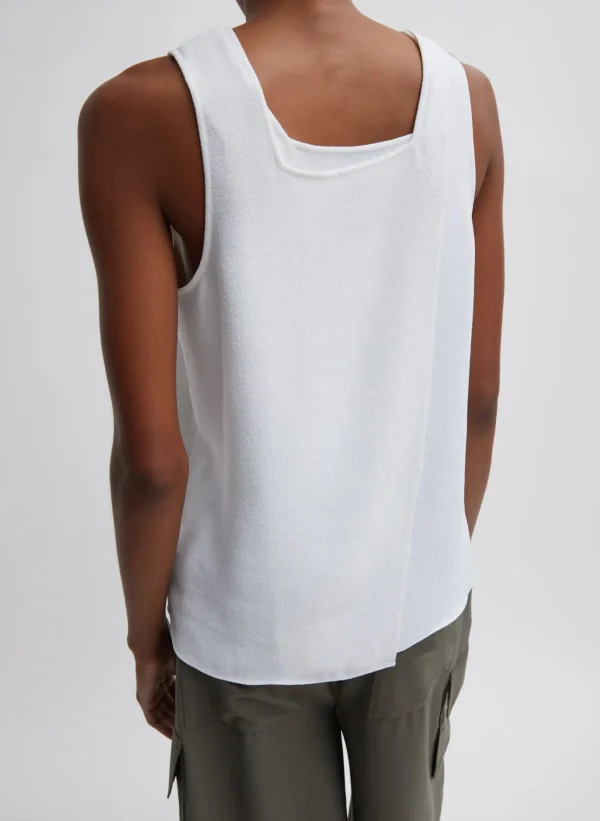 Tibi Pebble Sable Square Neck Cross Back Tank White Shop