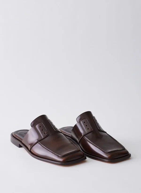 Tibi Pedro Slide Square Toe Loafer Brown Shop