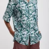 Tibi Recycled Nylon Batik Camp Shirt Hunter Green Multi Sale