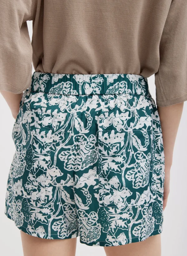 Tibi Recycled Nylon Batik Pull On Shorts Hunter Green Multi Best Sale