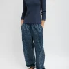 Tibi Recycled Sporty Nylon Cheetah Wide Leg Pull On Pant Navy Fog Multi Best