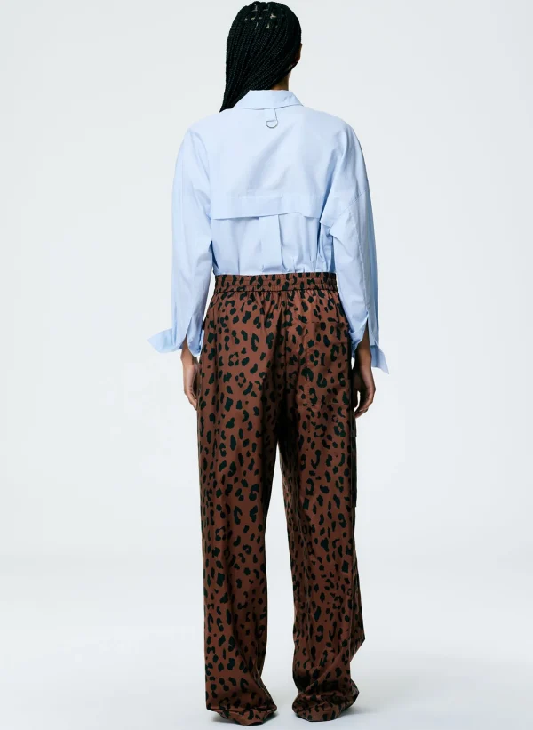 Tibi Recycled Sporty Nylon Cheetah Wide Leg Pull On Pant Brown Multi Outlet