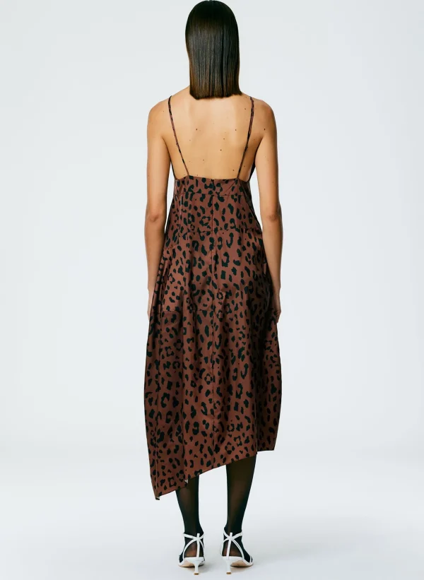 Tibi Recycled Sporty Nylon Cheetah Cami Dress Brown Multi Fashion