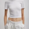 Tibi Ribbed Cropped Baby T-Shirt White Outlet