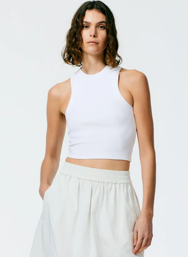 Tibi Ribbed T-Shirt Cropped Tank White Fashion