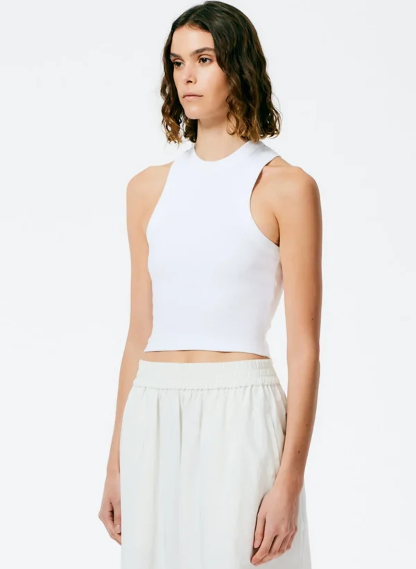 Tibi Ribbed T-Shirt Cropped Tank White Fashion