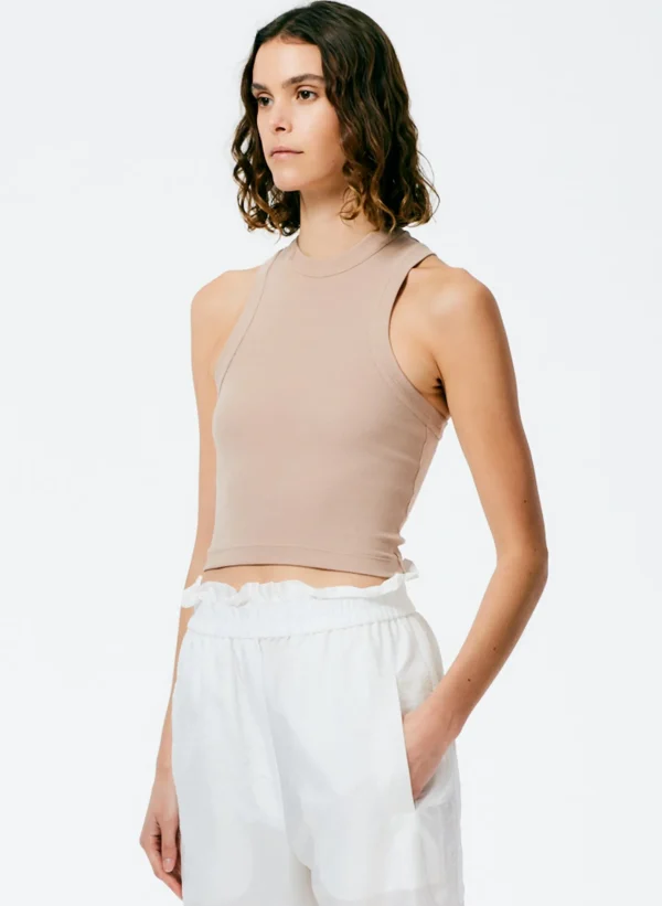 Tibi Ribbed T-Shirt Cropped Tank Sand Cheap