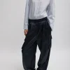 Tibi Shiny Nylon Pleated Stella Cargo Pant Navy Cheap