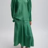 Tibi Silk Habutai Circular Seamed Skirt Green Tea Fashion