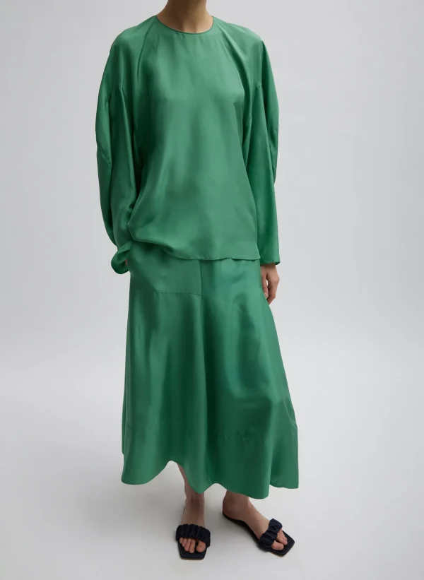 Tibi Silk Habutai Circular Seamed Skirt Green Tea Fashion