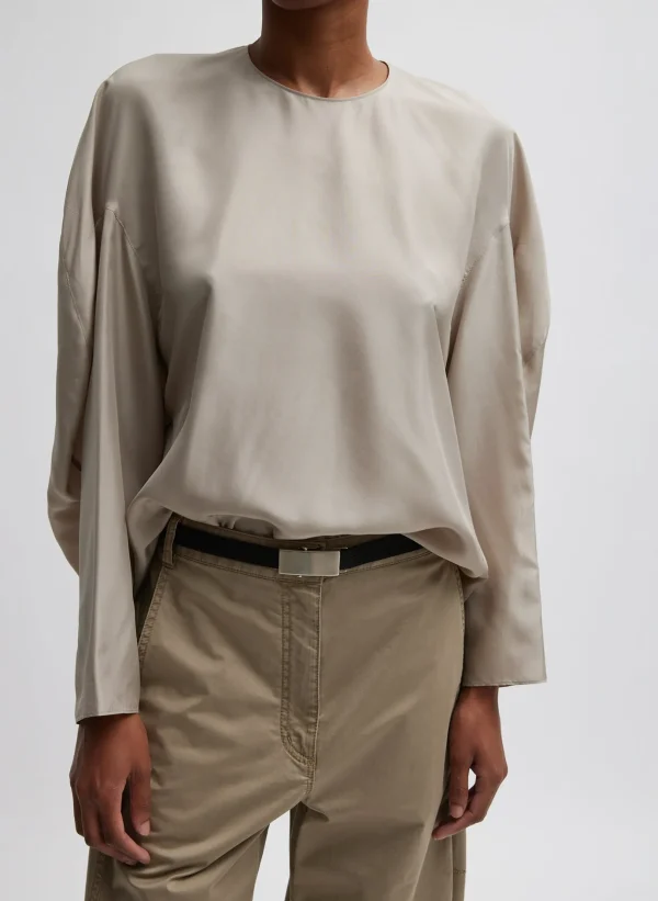 Tibi Silk Habutai Circular Top Light Stone Store