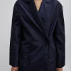 Tibi Silk Nylon Liam Blazer Navy Shop