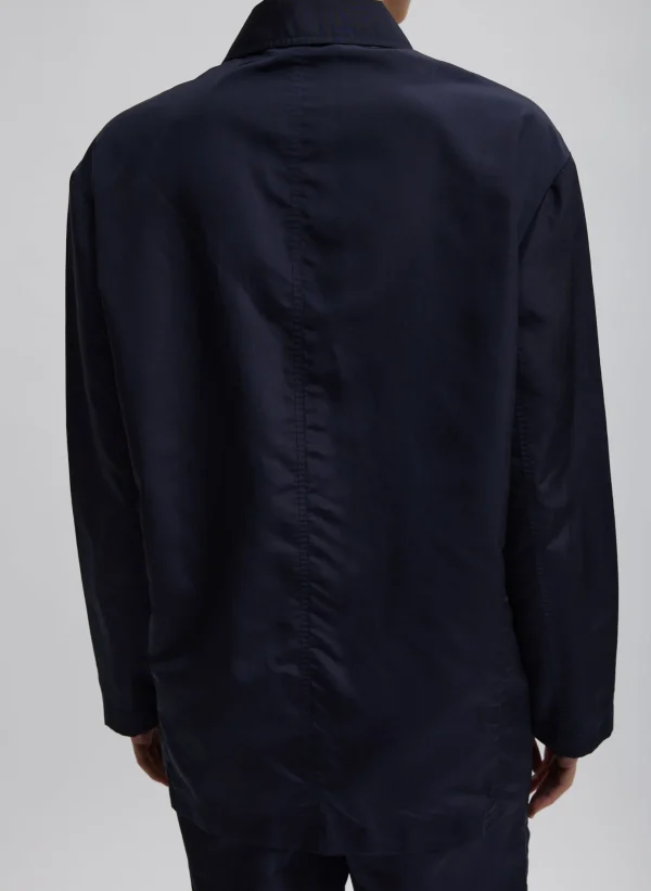 Tibi Silk Nylon Liam Blazer Navy Shop