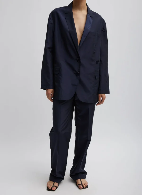 Tibi Silk Nylon Liam Blazer Navy Shop
