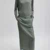 Tibi Silk Nylon Maxi Skirt Pumice Grey Hot