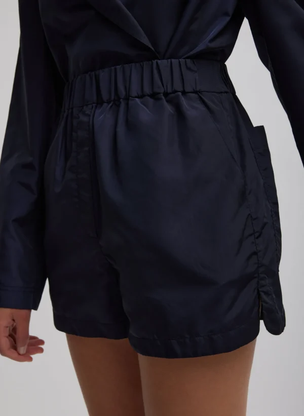 Tibi Silk Nylon Pull On Shorts Navy Shop