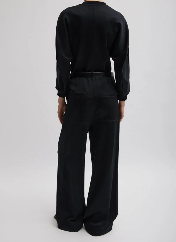 Tibi Silk Terry Pleated Pull On Pant Black Clearance