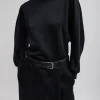 Tibi Silk Terry Sculpted Sleeve Slim Sweatshirt Black Clearance