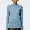 Tibi Skinlike Mercerized Wool Soft Sheer Pullover Blue Mist Flash Sale